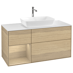 Villeroy und Boch Finion Waschtischunterschrank G821PCPC 120cm, Abdeckplatte white matt, Emotion, Regale Oak Veneer, Oak Veneer