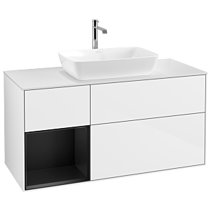 Villeroy und Boch Finion Waschtischunterschrank G821PDGF 120cm, Abdeckplatte white matt, Emotion, Regale Black matt lacquer, Glossy white lacquer
