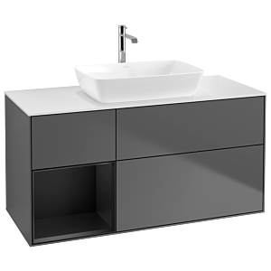 Villeroy und Boch Finion Waschtischunterschrank G821PDGK 120cm, Abdeckplatte white matt, Emotion, Regale Black matt lacquer, Anthracite matt