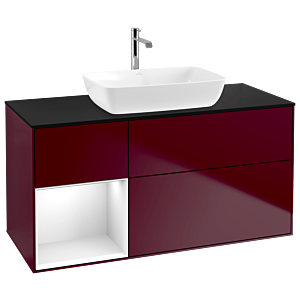 Villeroy und Boch Finion Waschtischunterschrank G822GFHB 120cm, Abdeckplatte black matt, Emotion, Regale Glossy white lacquer, Peony Matt