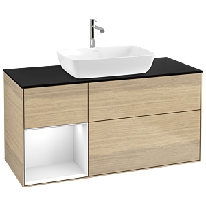 Villeroy and Boch Finion Villeroy and Boch Finion G822GFPC 120cm, cover plate black matt, Emotion, shelves Glossy white lacquer, Oak Veneer