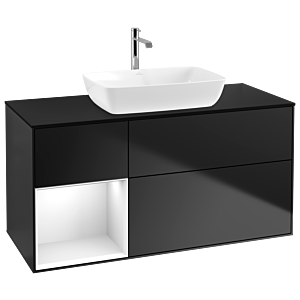 Villeroy and Boch Finion Villeroy and Boch Finion G822GFPD 120cm, cover plate black matt, Emotion, shelves Glossy white lacquer, Black matt lacquer