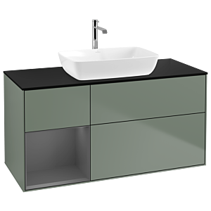 Villeroy und Boch Finion Waschtischunterschrank G822GKGM 120cm, Abdeckplatte black matt, Emotion, Regale Anthracite matt lacquer, Olive Matt Lacquer