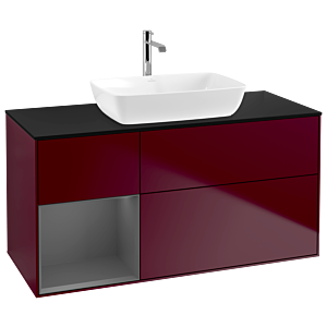 Villeroy und Boch Finion Waschtischunterschrank G822GKHB 120cm, Abdeckplatte black matt, Emotion, Regale Anthracite matt lacquer, Peony Matt