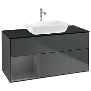 Villeroy und Boch Finion Waschtischunterschrank G822GKHG 120cm, Abdeckplatte black matt, Emotion, Regale Anthracite matt lacquer, Midnight Blue Matt Lacquer