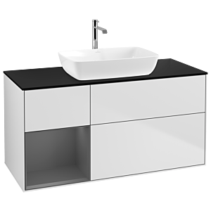 Villeroy und Boch Finion Waschtischunterschrank G822GKMT 120cm, Abdeckplatte black matt, Emotion, Regale Anthracite matt lacquer, White matt lacquer