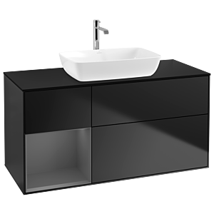 Villeroy und Boch Finion Waschtischunterschrank G822GKPD 120cm, Abdeckplatte black matt, Emotion, Regale Anthracite matt lacquer, Black matt lacquer