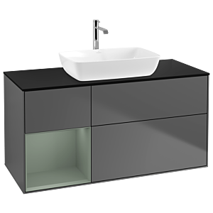 Villeroy und Boch Finion Waschtischunterschrank G822GMGK 120cm, Abdeckplatte black matt, Emotion, Regale Olive matt lacquer, Anthracite matt
