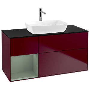 Villeroy und Boch Finion Waschtischunterschrank G822GMHB 120cm, Abdeckplatte black matt, Emotion, Regale Olive matt lacquer, Peony Matt