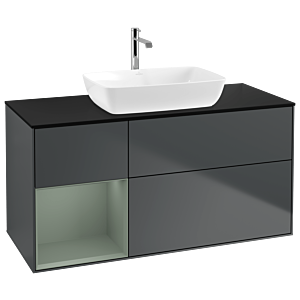 Villeroy und Boch Finion Waschtischunterschrank G822GMHG 120cm, Abdeckplatte black matt, Emotion, Regale Olive matt lacquer, Midnight Blue Matt Lacquer