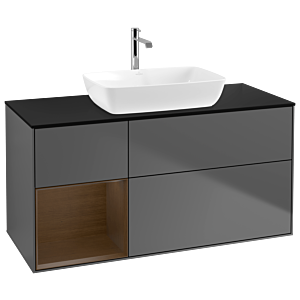 Villeroy und Boch Finion Waschtischunterschrank G822GNGK 120cm, Abdeckplatte black matt, Emotion, Regale Walnut Veneer, Anthracite matt