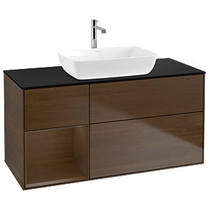 Villeroy und Boch Finion Waschtischunterschrank G822GNGN 120cm, Abdeckplatte black matt, Emotion, Regale Walnut Veneer, Walnut veneer