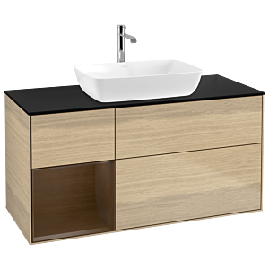Villeroy und Boch Finion Waschtischunterschrank G822GNPC 120cm, Abdeckplatte black matt, Emotion, Regale Walnut Veneer, Oak Veneer