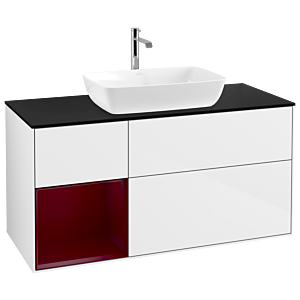 Villeroy und Boch Finion Waschtischunterschrank G822HBGF 120cm, Abdeckplatte black matt, Emotion, Regale Peony matt lacquer, Glossy white lacquer