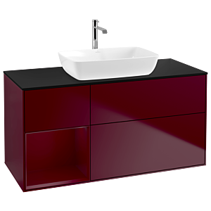 Villeroy und Boch Finion Waschtischunterschrank G822HBHB 120cm, Abdeckplatte black matt, Emotion, Regale Peony matt lacquer, Peony Matt
