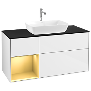 Villeroy and Boch Finion Villeroy and Boch Finion G822HFGF 120cm, cover plate black matt, Emotion, shelves gold matt lacquer, glossy white lacquer