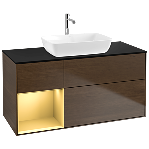 Villeroy and Boch Finion Villeroy and Boch Finion G822HFGN 120cm, cover plate black matt, Emotion, shelves gold matt lacquer, walnut veneer