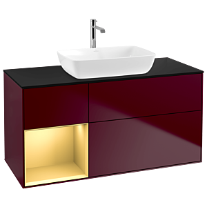 Villeroy und Boch Finion Waschtischunterschrank G822HFHB 120cm, Abdeckplatte black matt, Emotion, Regale Gold matt lacquer, Peony Matt