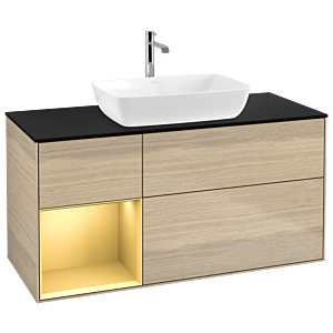 Villeroy and Boch Finion Villeroy and Boch Finion G822HFPC 120cm, cover plate black matt, Emotion, shelves gold matt lacquer, Oak Veneer