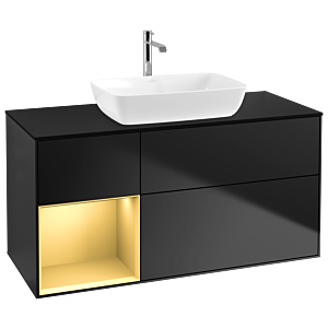 Villeroy und Boch Finion Waschtischunterschrank G822HFPD 120cm, Abdeckplatte black matt, Emotion, Regale Gold matt lacquer, Black matt lacquer