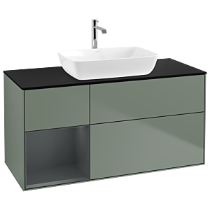 Villeroy und Boch Finion Waschtischunterschrank G822HGGM 120cm, Abdeckplatte black matt, Emotion, Regale Midnight matt lacquer, Olive Matt Lacquer