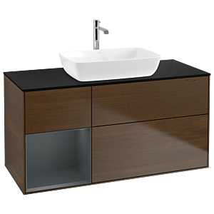 Villeroy and Boch Finion Villeroy and Boch Finion G822HGGN 120cm, cover plate black matt, Emotion, shelves Midnight matt lacquer, walnut veneer