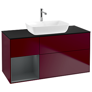 Villeroy und Boch Finion Waschtischunterschrank G822HGHB 120cm, Abdeckplatte black matt, Emotion, Regale Midnight matt lacquer, Peony Matt