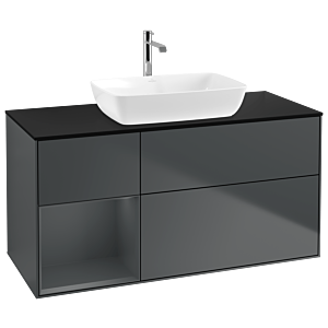 Villeroy und Boch Finion Waschtischunterschrank G822HGHG 120cm, Abdeckplatte black matt, Emotion, Regale Midnight matt lacquer, Midnight Blue Matt Lacquer
