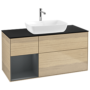 Villeroy und Boch Finion Waschtischunterschrank G822HGPC 120cm, Abdeckplatte black matt, Emotion, Regale Midnight matt lacquer, Oak Veneer