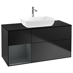 Villeroy und Boch Finion Waschtischunterschrank G822HGPD 120cm, Abdeckplatte black matt, Emotion, Regale Midnight matt lacquer, Black matt lacquer