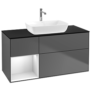 Villeroy und Boch Finion Waschtischunterschrank G822MTGK 120cm, Abdeckplatte black matt, Emotion, Regale White matt lacquer, Anthracite matt