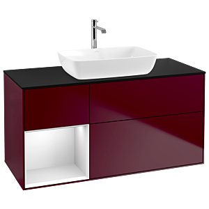 Villeroy und Boch Finion Waschtischunterschrank G822MTHB 120cm, Abdeckplatte black matt, Emotion, Regale White matt lacquer, Peony Matt