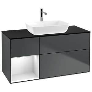 Villeroy und Boch Finion Waschtischunterschrank G822MTHG 120cm, Abdeckplatte black matt, Emotion, Regale White matt lacquer, Midnight Blue Matt Lacquer