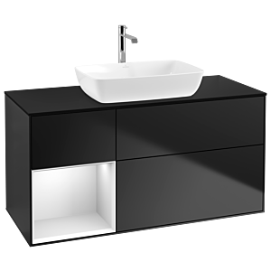 Villeroy und Boch Finion Waschtischunterschrank G822MTPD 120cm, Abdeckplatte black matt, Emotion, Regale White matt lacquer, Black matt lacquer