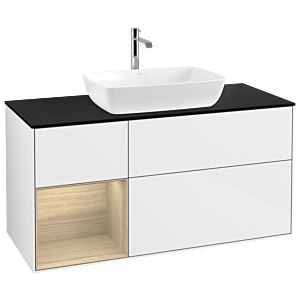 Villeroy und Boch Finion Waschtischunterschrank G822PCGF 120cm, Abdeckplatte black matt, Emotion, Regale Oak Veneer, Glossy white lacquer