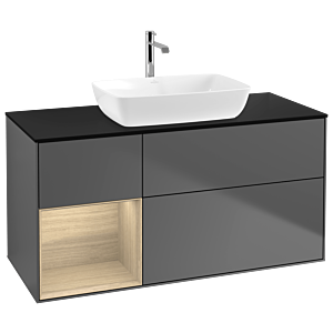 Villeroy und Boch Finion Waschtischunterschrank G822PCGK 120cm, Abdeckplatte black matt, Emotion, Regale Oak Veneer, Anthracite matt