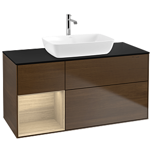Villeroy und Boch Finion Waschtischunterschrank G822PCGN 120cm, Abdeckplatte black matt, Emotion, Regale Oak Veneer, Walnut veneer