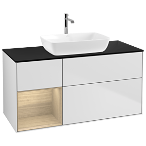 Villeroy und Boch Finion Waschtischunterschrank G822PCMT 120cm, Abdeckplatte black matt, Emotion, Regale Oak Veneer, White matt lacquer