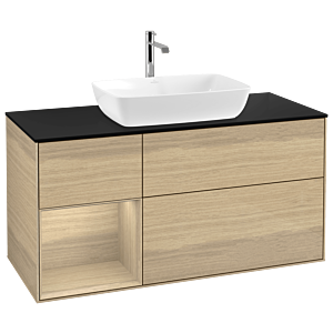 Villeroy und Boch Finion Waschtischunterschrank G822PCPC 120cm, Abdeckplatte black matt, Emotion, Regale Oak Veneer, Oak Veneer