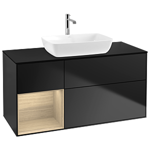 Villeroy und Boch Finion Waschtischunterschrank G822PCPD 120cm, Abdeckplatte black matt, Emotion, Regale Oak Veneer, Black matt lacquer