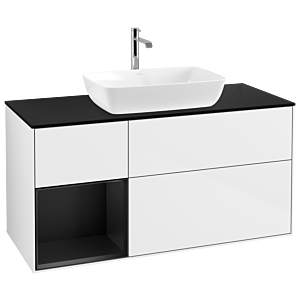 Villeroy und Boch Finion Waschtischunterschrank G822PDGF 120cm, Abdeckplatte black matt, Emotion, Regale Black matt lacquer, Glossy white lacquer
