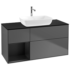 Villeroy und Boch Finion Waschtischunterschrank G822PDGK 120cm, Abdeckplatte black matt, Emotion, Regale Black matt lacquer, Anthracite matt