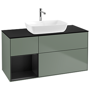 Villeroy und Boch Finion Waschtischunterschrank G822PDGM 120cm, Abdeckplatte black matt, Emotion, Regale Black matt lacquer, Olive Matt Lacquer