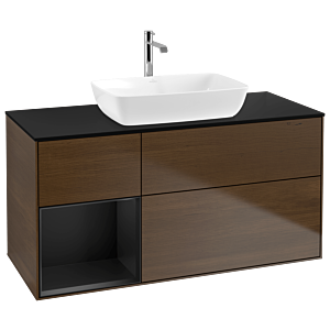 Villeroy und Boch Finion Waschtischunterschrank G822PDGN 120cm, Abdeckplatte black matt, Emotion, Regale Black matt lacquer, Walnut veneer