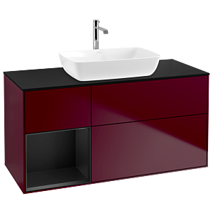 Villeroy und Boch Finion Waschtischunterschrank G822PDHB 120cm, Abdeckplatte black matt, Emotion, Regale Black matt lacquer, Peony Matt
