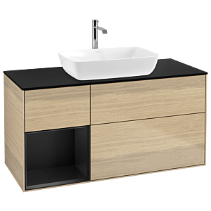 Villeroy und Boch Finion Waschtischunterschrank G822PDPC 120cm, Abdeckplatte black matt, Emotion, Regale Black matt lacquer, Oak Veneer