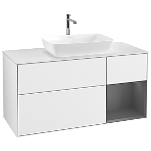 Villeroy und Boch Finion Waschtischunterschrank G831GKGF 120cm, Abdeckplatte white matt, Emotion, Regale Anthracite matt lacquer, Glossy white lacquer
