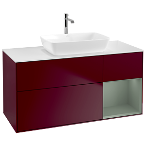 Villeroy und Boch Finion Waschtischunterschrank G831GMHB 120cm, Abdeckplatte white matt, Emotion, Regale Olive matt lacquer, Peony Matt