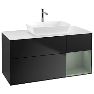 Villeroy und Boch Finion Waschtischunterschrank G831GMPD 120cm, Abdeckplatte white matt, Emotion, Regale Olive matt lacquer, Black matt lacquer