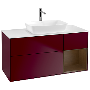 Villeroy und Boch Finion Waschtischunterschrank G831GNHB 120cm, Abdeckplatte white matt, Emotion, Regale Walnut Veneer, Peony Matt